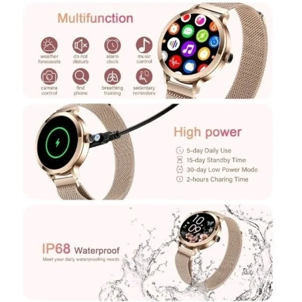 AMOLED Smart Watch Women for Android & iPhone, Fitness Watch with Bluetooth Call